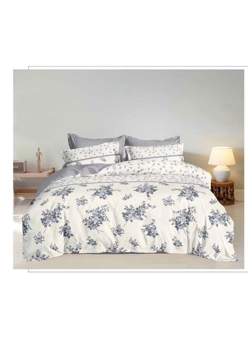 6 Pcs King Cotton Duvet Cover Set - Soft Lightweight & Breathable, Fitted Bedsheet, 4 Pillow Covers